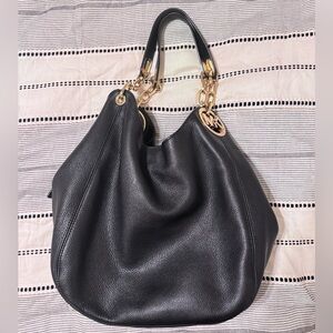 Black Michael Kors Fulton Large Leather Shoulder Bag